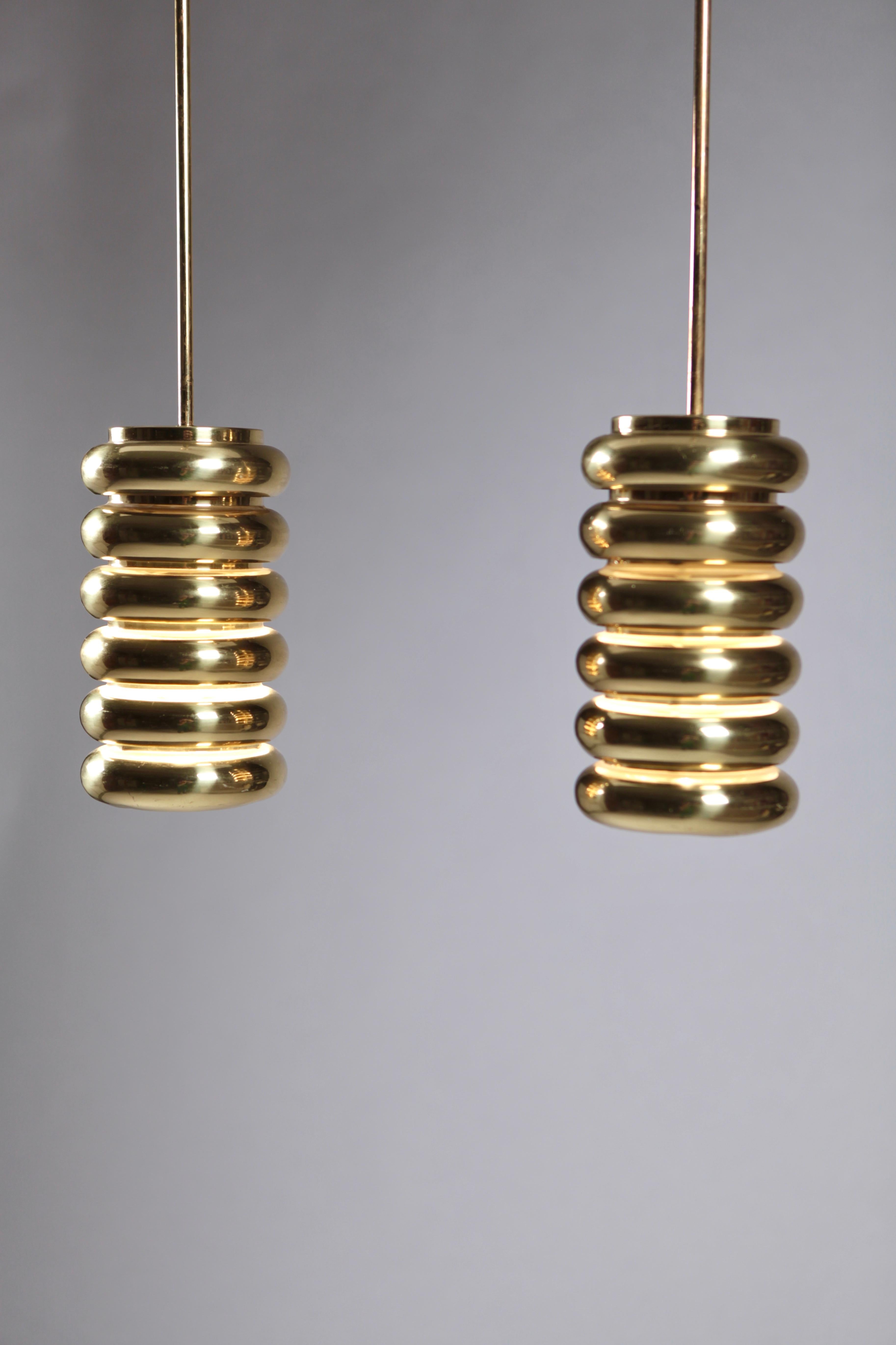 A pair of brass ceiling lights designed by Kari Ruokonen, manufactured by Lynx by Lynx in Finland, 1960s.
Very nice vintage condition.