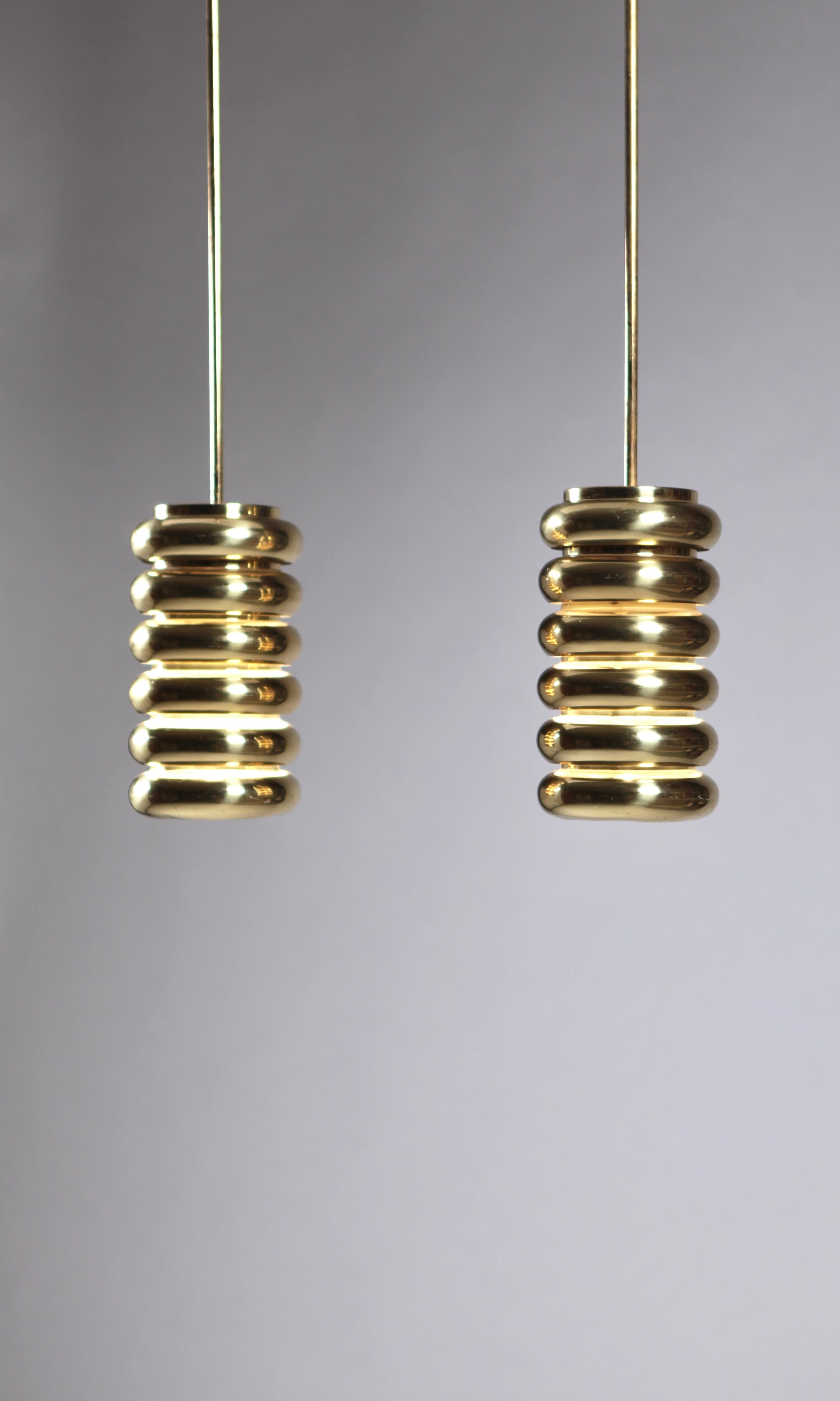 Kari Ruokonen, Pair of Brass Ceiling Lights, Finland, 1960s For Sale 1