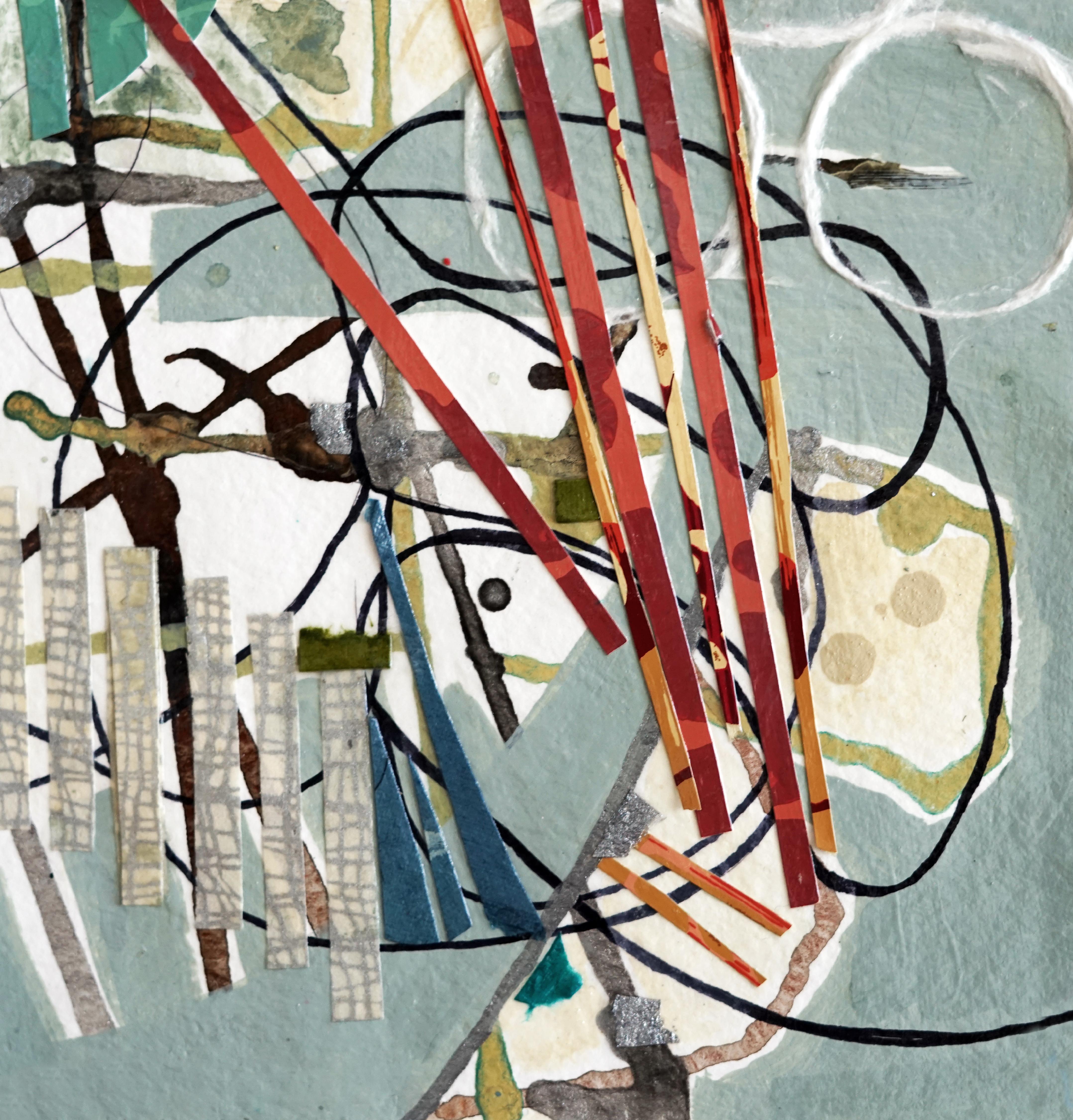 Zeitgenössische Collage von Kari Souders.

Kari Souders ist vor allem für ihre rituelle physische und strukturelle Herangehensweise an Kunstwerke bekannt, die Textur, Form, Linie und Farbe miteinander verweben. Ihr Prozess umfasst die Kartierung,