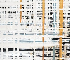 Urban Grid N 8, Original Contemporary Black, White, and Gold Art Deco Painting