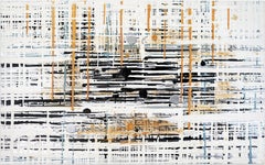 Urban Grid N 8, Original Contemporary Black, White, and Gold Art Deco Painting