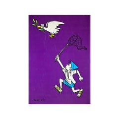 1973 Original Israeli Poster by Dosh, Srulik and the Dove of Peace