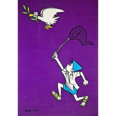 1973 Original Israeli Poster by Dosh, Srulik and the Dove of Peace