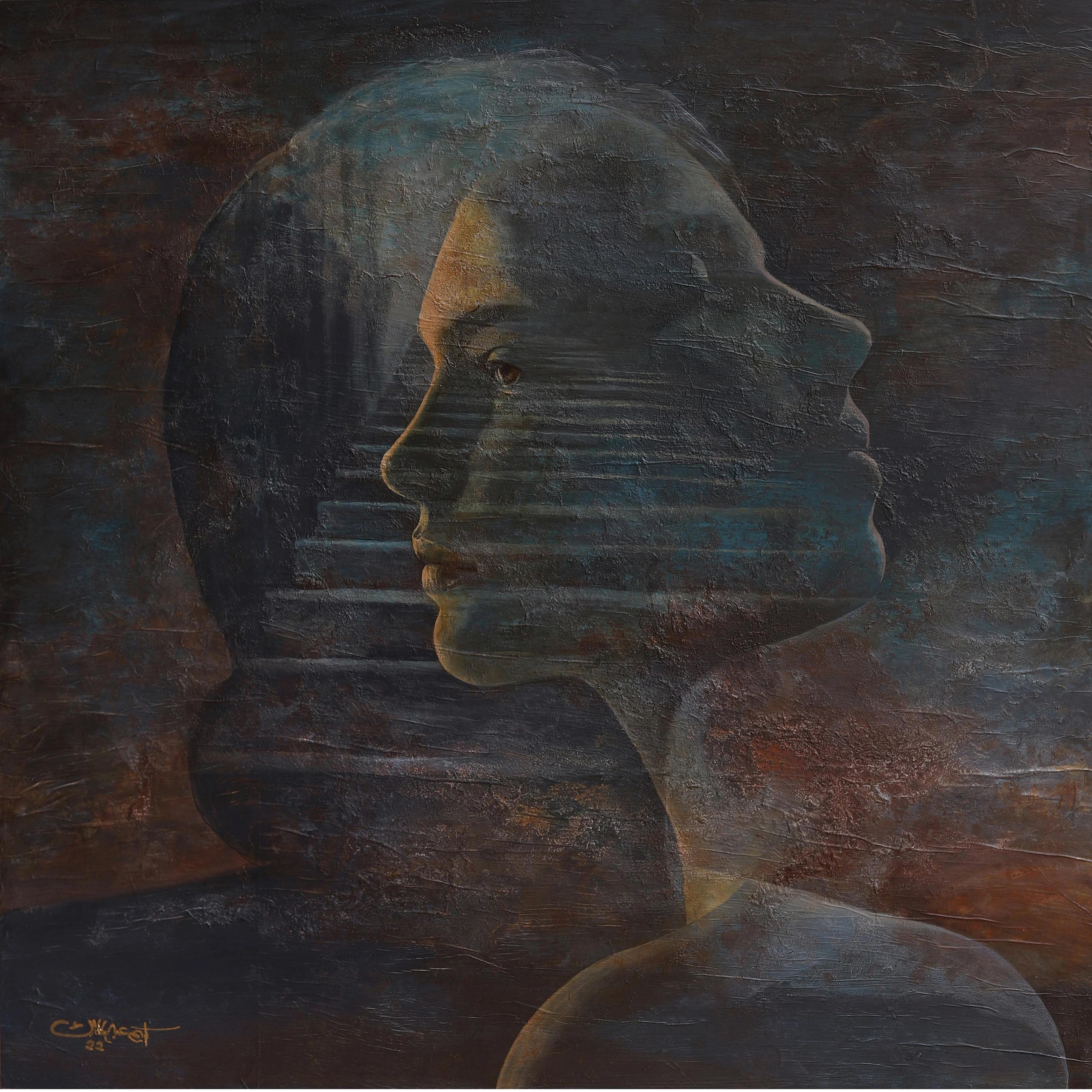 "Flight of Stares" Painting 39" x 39" inch by Karim Abd Elmalak

Karim Abdel Malak's layered multi-media works are influenced by the old masters. 
Abdel Malak textured oils are a celebration of the female identity in every sense of the word. His