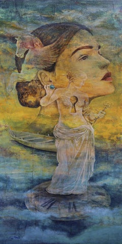 "The Flight of Time I" Mixed media Painting 71" x 31" inch by Karim Abd Elmalak