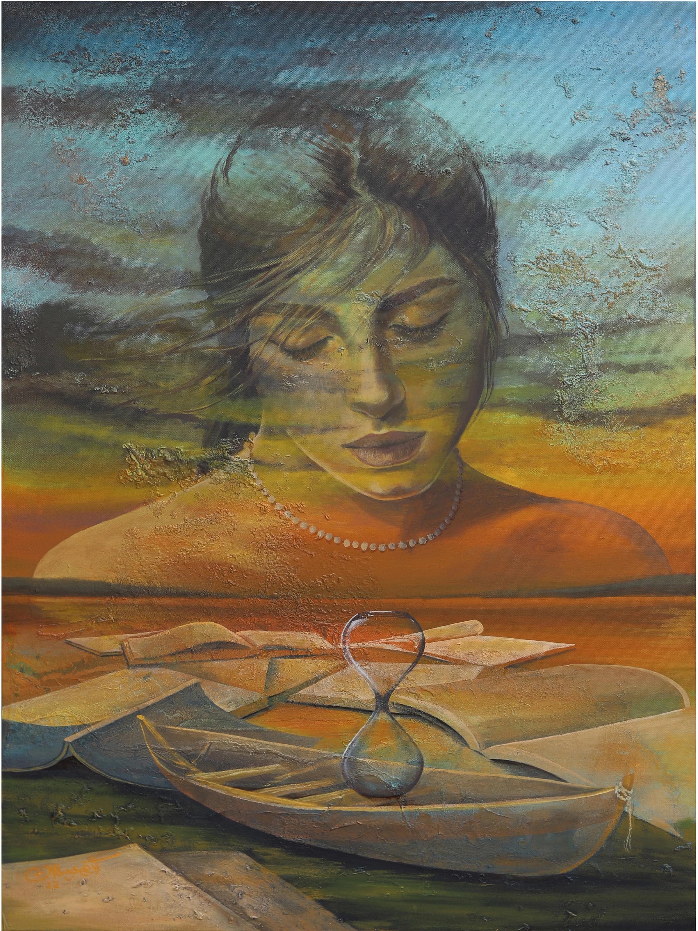 « The Hourglass », peinture abstraite de 39" x 27,5" pouces de Karim Abd Elmalak