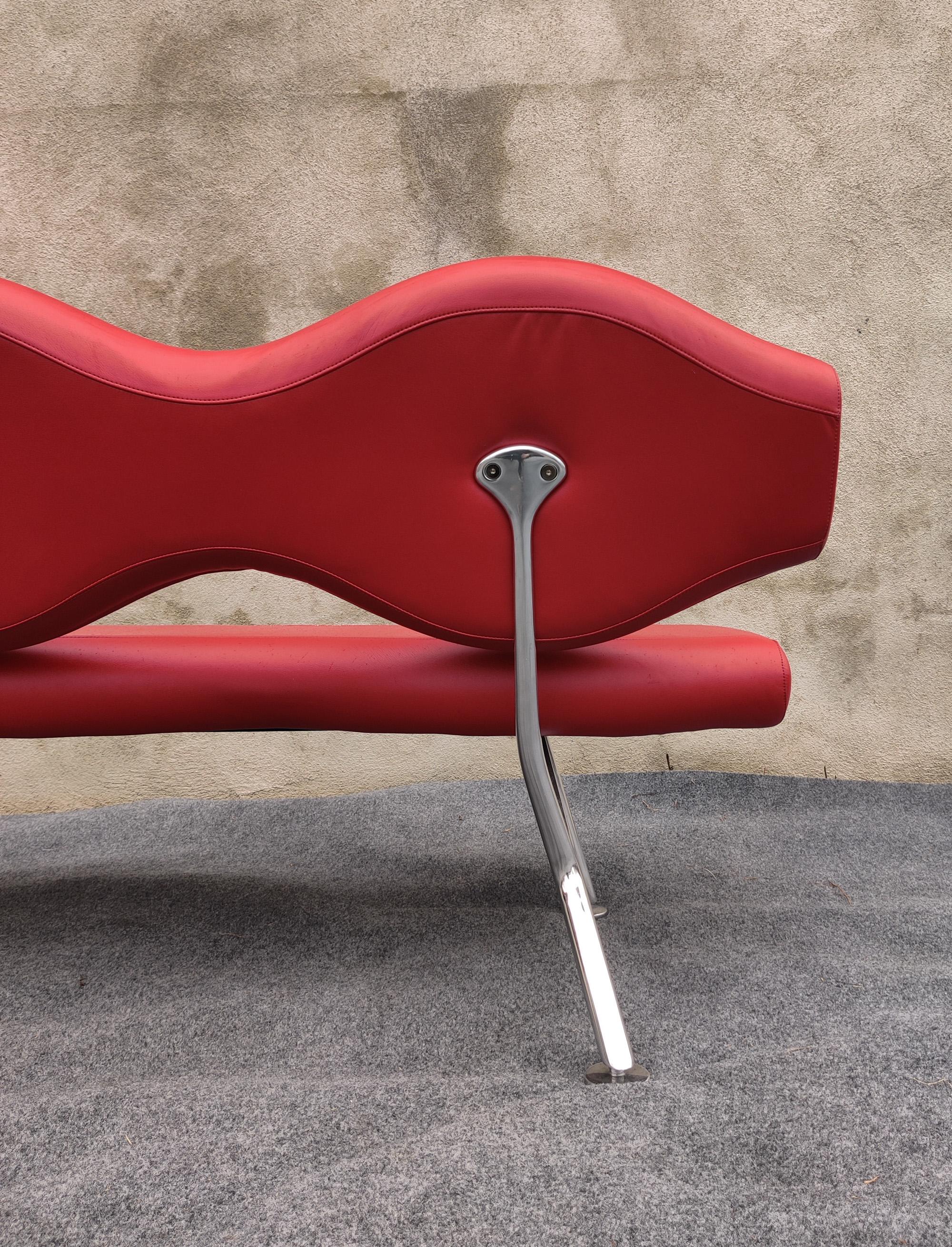 Karim Rashid for Nienkamper Verde Red Leather & Aluminum Modern 3-Seat Sofa For Sale 5