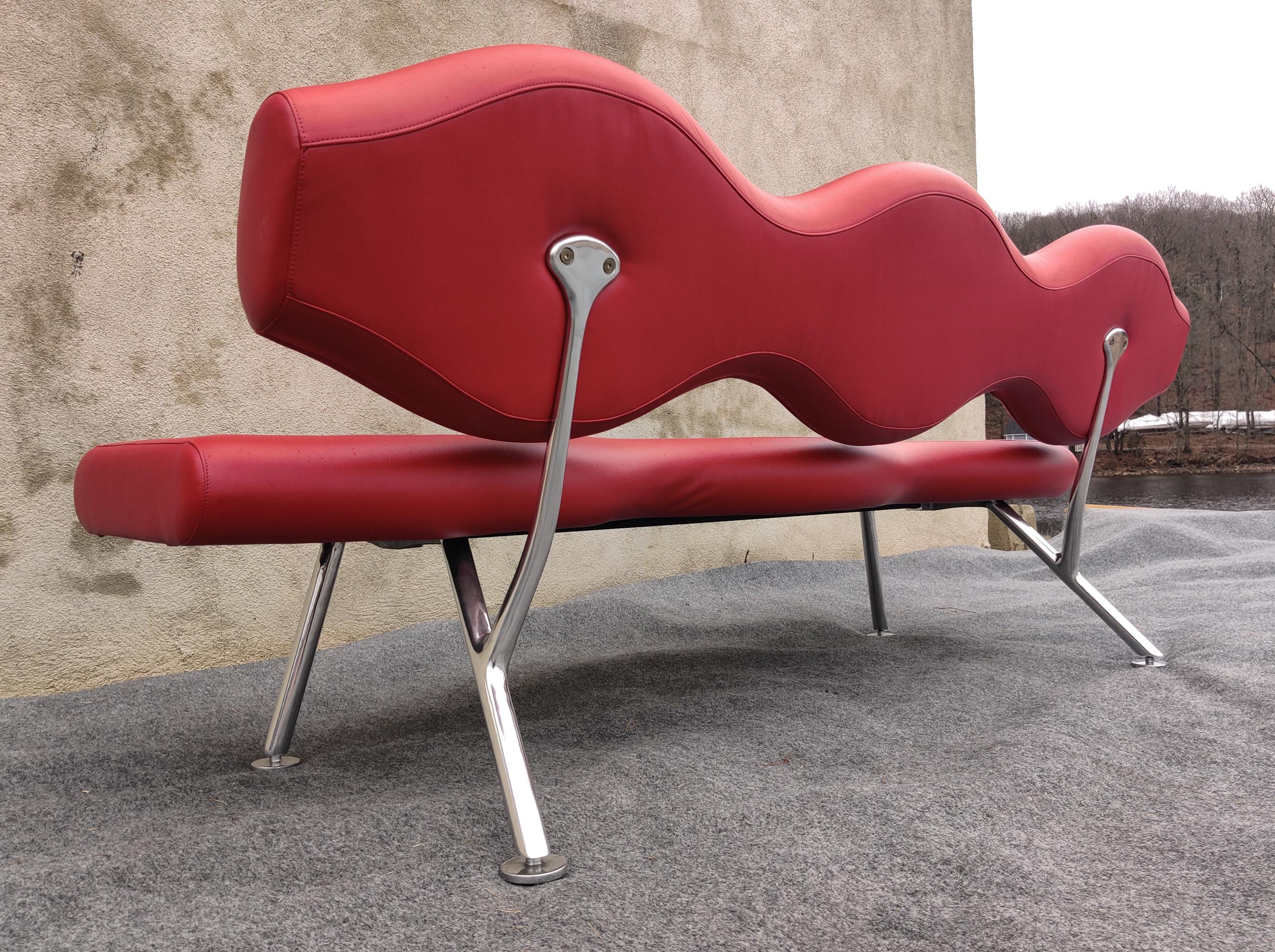 Karim Rashid for Nienkamper Verde Red Leather & Aluminum Modern 3-Seat Sofa For Sale 9