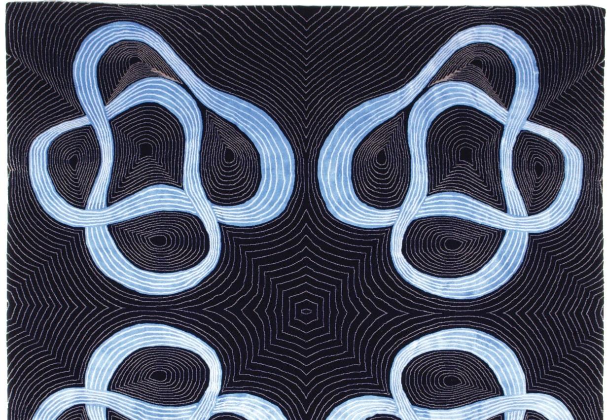 Karim Rashid - 'Fusion Blue' Rug 6' x 6'
Material: 85% Wool - 15% Silk

Enhance your home with an extraordinary rug designed by Karim Rashid. One of the most prolific designers of our time, Karim Rashid has won numerous awards for his innovative