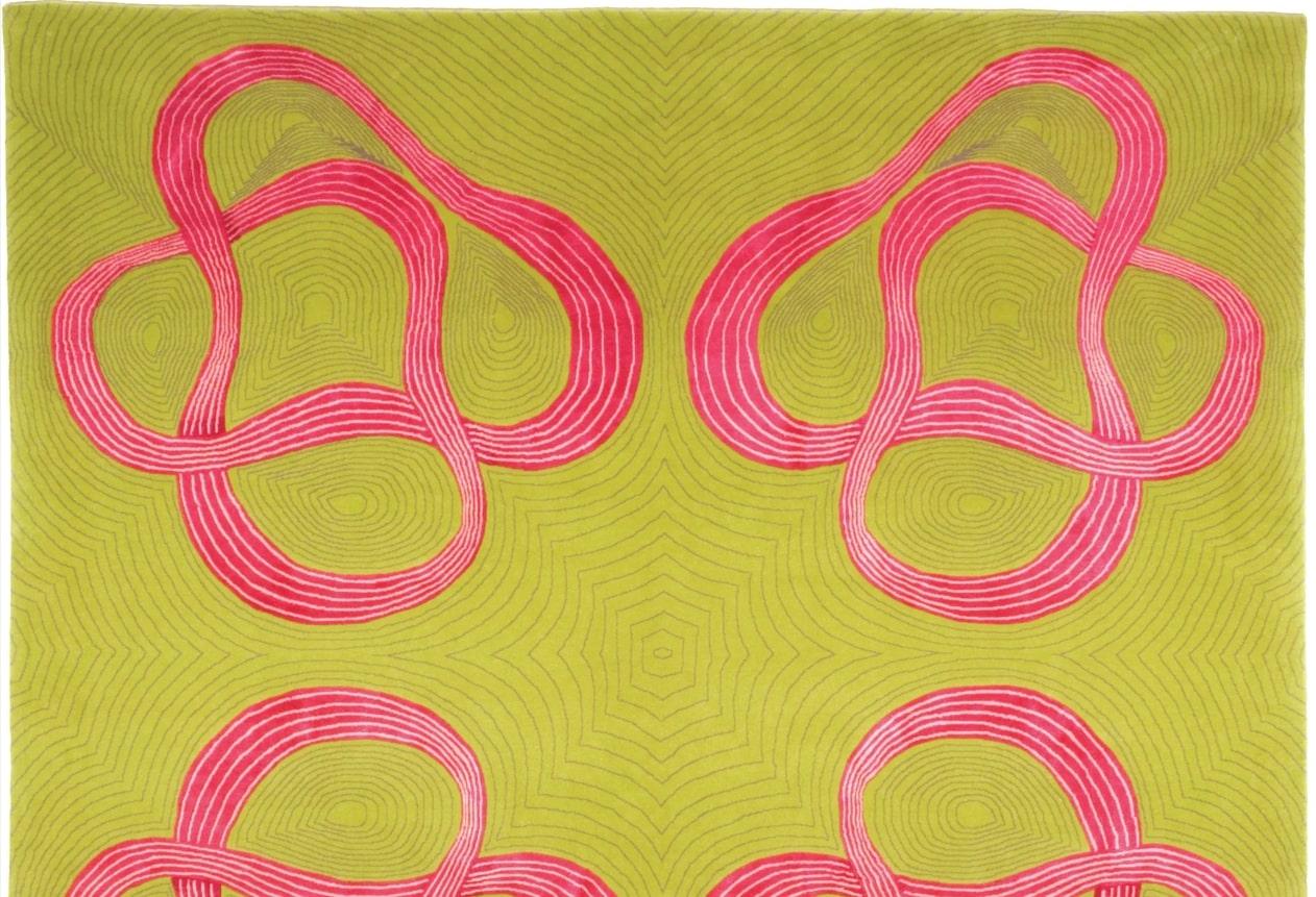 Karim Rashid - 'Fusion Pink/Green' Rug 6' x 6'
Material: 85% Wool - 15% Silk

Enhance your home with an extraordinary rug designed by Karim Rashid. One of the most prolific designers of our time, Karim Rashid has won numerous awards for his