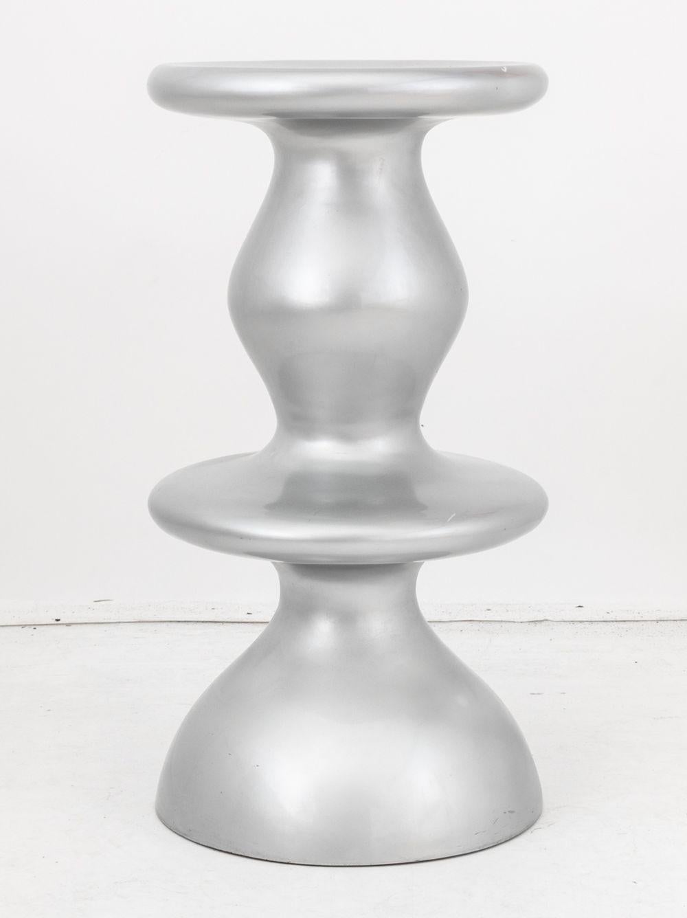Karim Rashid One-of-a-Kind Silver-Tone Lacquered Resin Stool or Pedestal, geometric form with circular base and top. 19