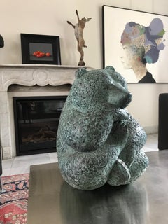''Buddha Bear'' Contemporary Bronze Green Sculpture of a Bear