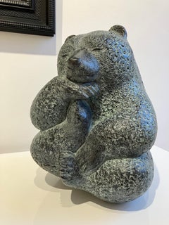 ''Buddha Bear'' Contemporary Bronze Green Sculpture of a Bear