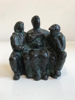 ''Friends on a Bench'' Bronze Green Sculpture of Three Friends on a Bench 