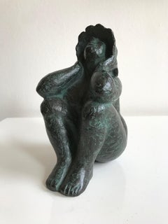 ''In the Sun'' Dutch Contemporary Bronze Sculpture of Woman with Sun Hat