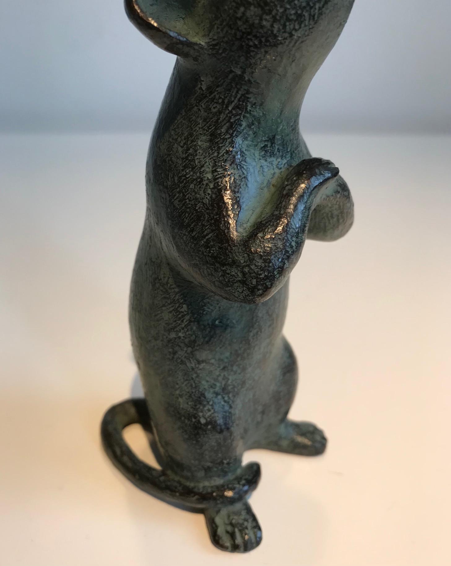''Mouse, Standing'' Dutch Contemporary Bronze Sculpture of a Mouse Hiding 1