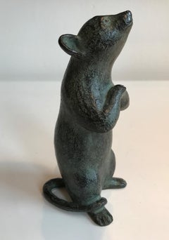 ''Mouse, Standing'' Dutch Contemporary Bronze Sculpture of a Mouse Hiding