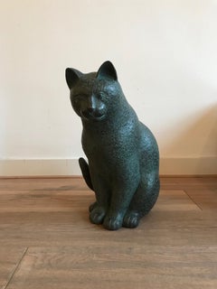 „Sitzende Katze“ Niederländische zeitgenössische Bronzeskulptur einer Katze, Feline