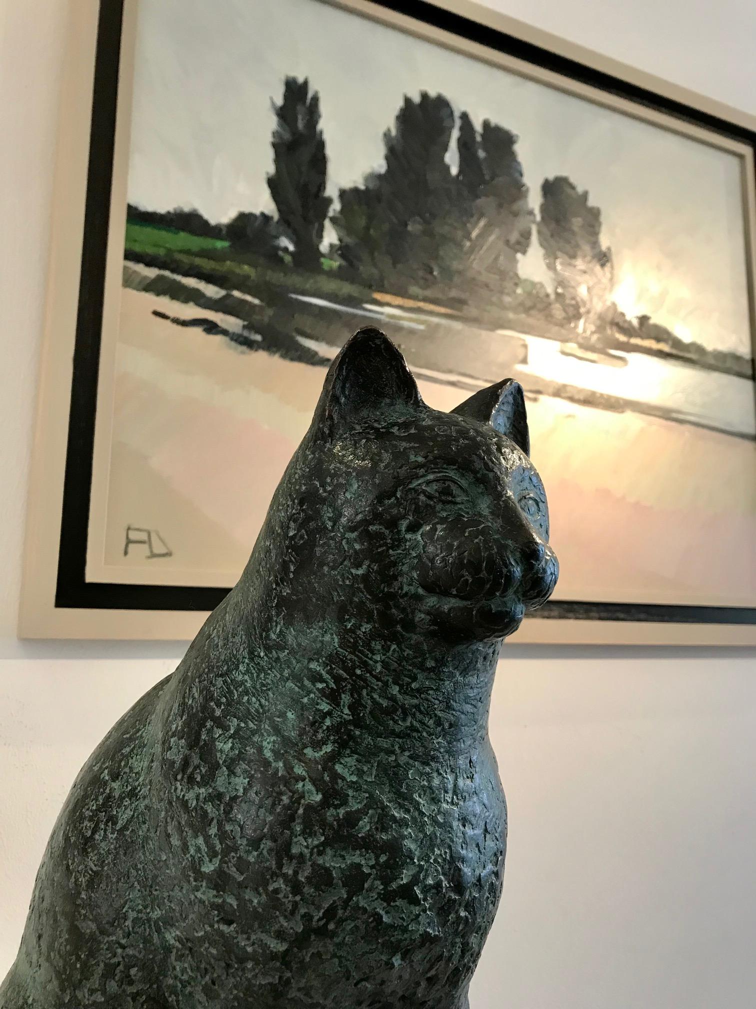 ''Chat assis'' Sculpture en bronze contemporaine hollandaise de chat, félin en vente 4