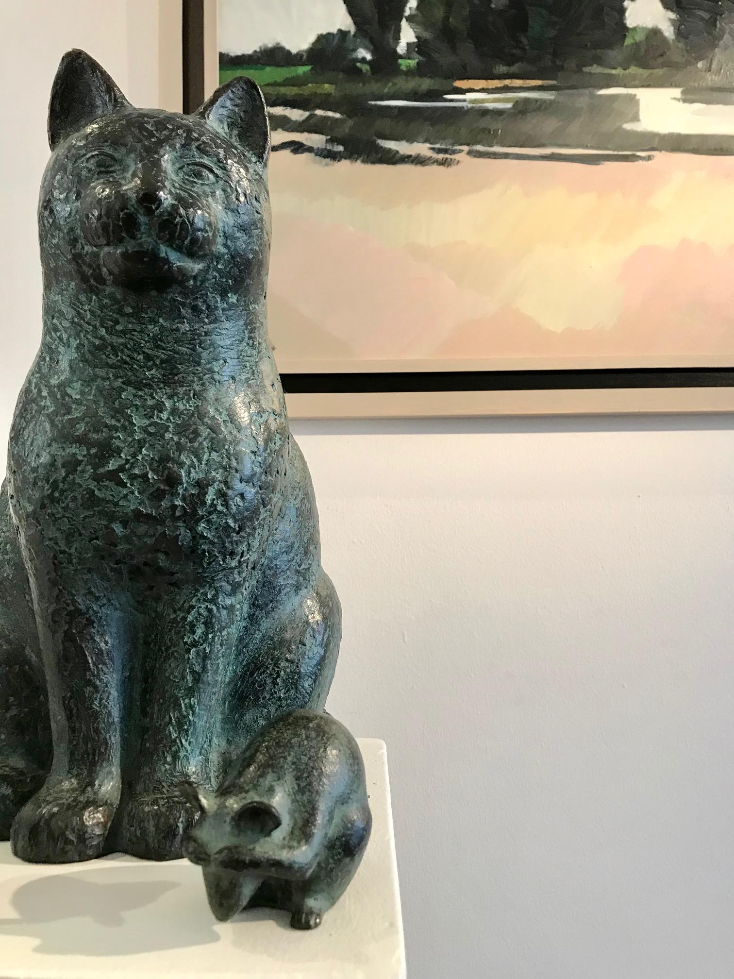 ''Chat assis'' Sculpture en bronze contemporaine hollandaise de chat, félin en vente 5