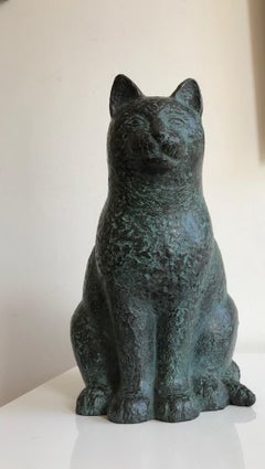 „Sitzende Katze“ Niederländische zeitgenössische Bronzeskulptur einer Katze, Feline