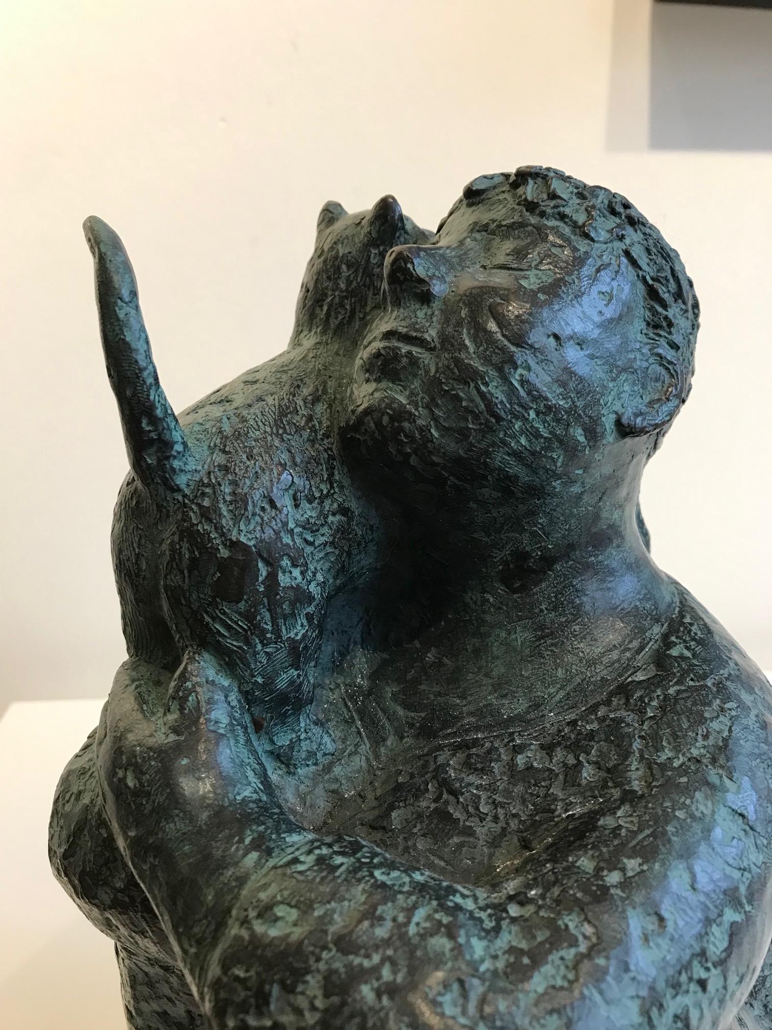 ''Sweet Sweet Kitten'' Dutch Contemporary Bronze Sculpture of Woman with Kitten For Sale 3