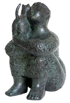 ''Sweet Sweet Kitten'' Dutch Contemporary Bronze Sculpture of Woman with Kitten