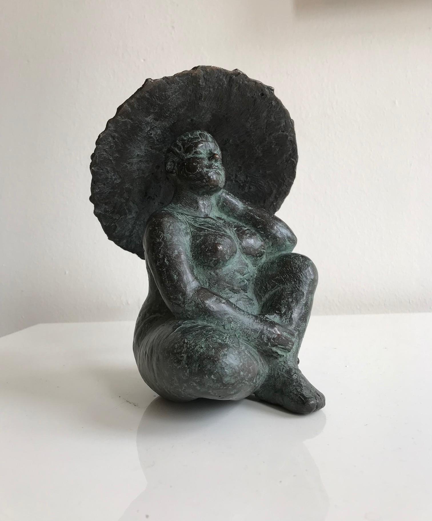 Karin Beek Figurative Sculpture - ''Umbrella'' Dutch Contemporary Bronze Sculpture of Woman Under an Umbrella