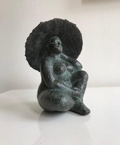 Sculpture contemporaine néerlandaise en bronze d'une femme sous un parapluie »