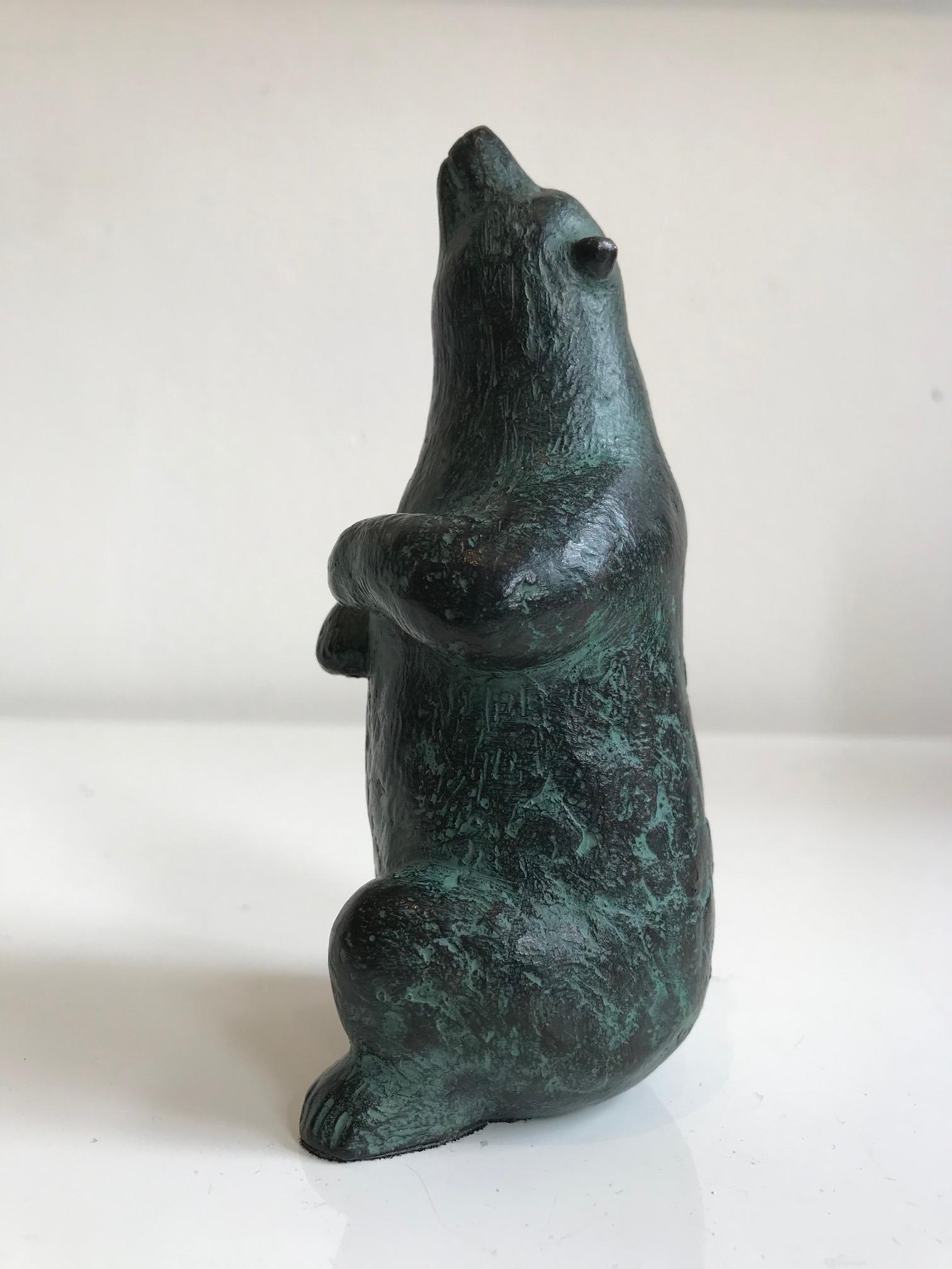 ''What do I Smell'' Contemporary Bronze Green Sculpture of a Bear  - Gold Figurative Sculpture by Karin Beek