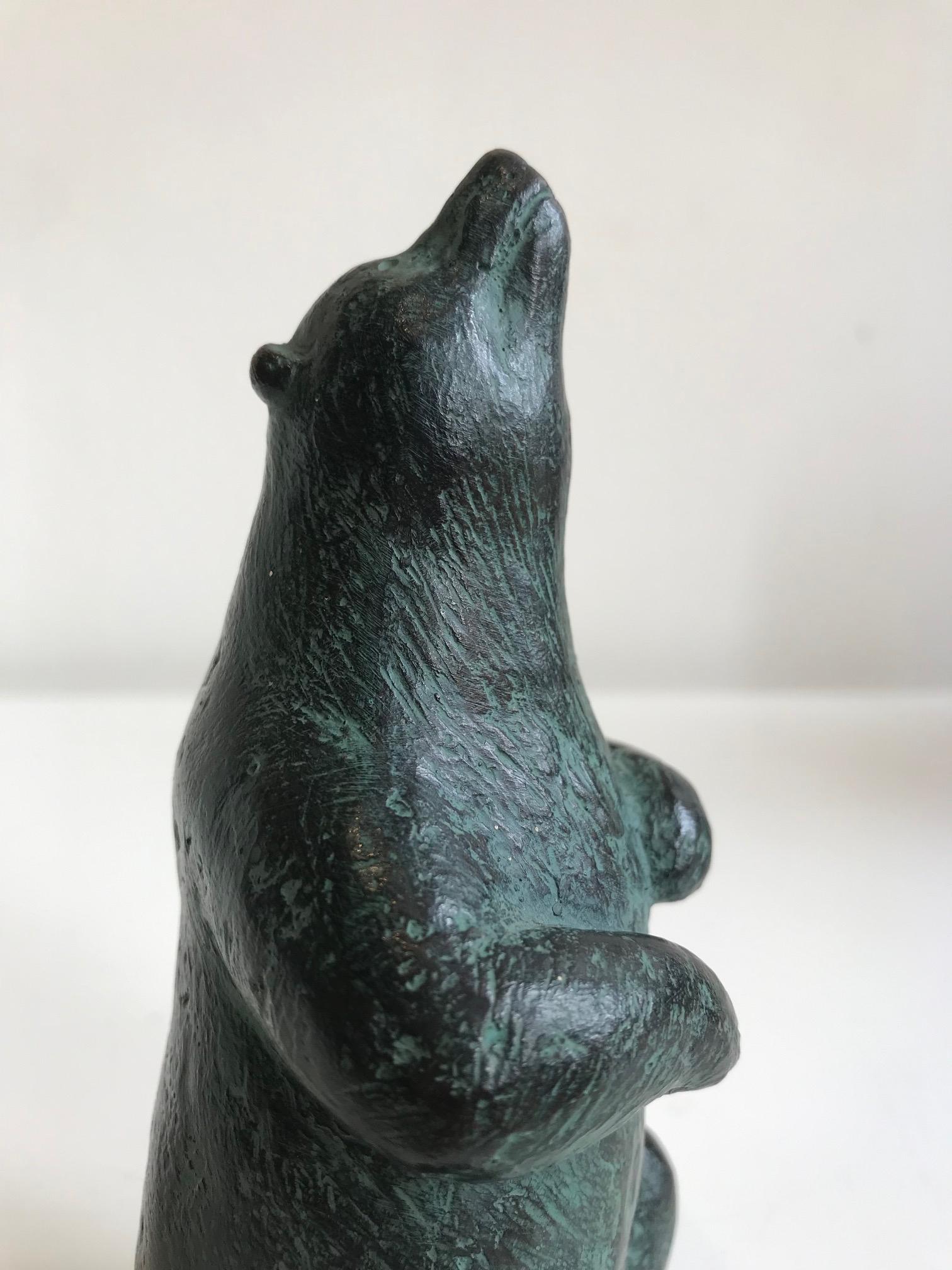 ''What do I Smell'' Contemporary Bronze Green Sculpture of a Bear  For Sale 1
