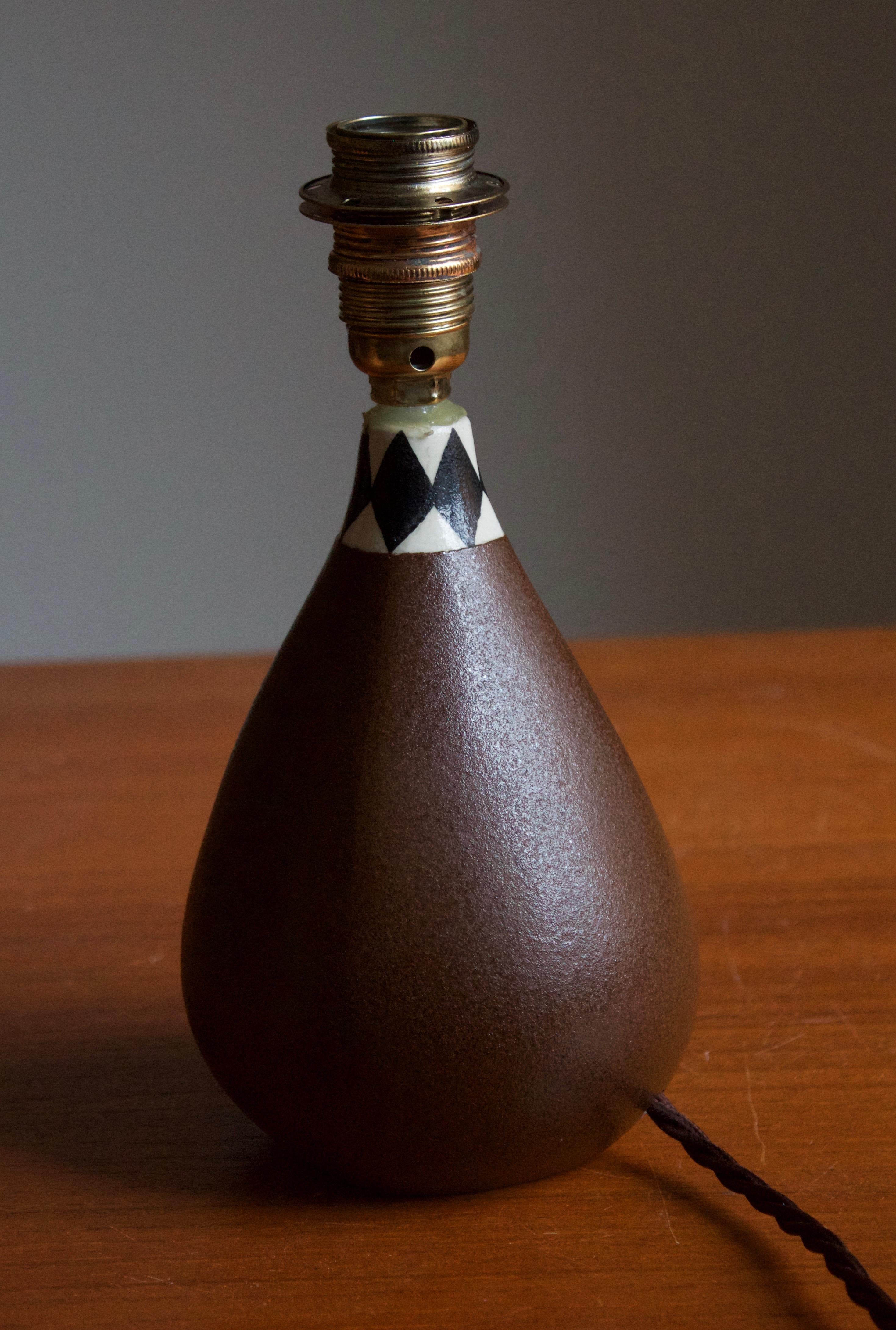 Swedish Karin Björquist, Small Table Lamp, Ceramic, Rattan, Gustavsberg, Sweden, 1950s