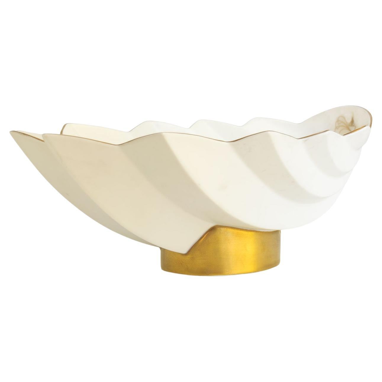 Karin Bjòrquist cuenco esmaltado blanco y dorado, Rörstrand Suecia, escandinavo moderno en venta