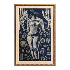 "Girl Germs" Contemporary Black and White Figurative Female Nude Linocut Ed. 2/8