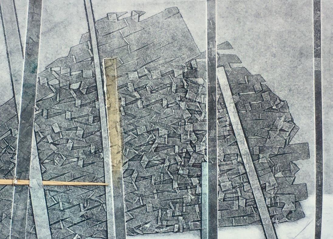 Behind Bars No. 3, tecnica mista astratta su carta, grigio - Art Contemporaneo di Karin Bruckner