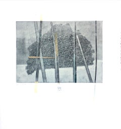 Behind Bars No. 3, abstract mixed media on paper, grey