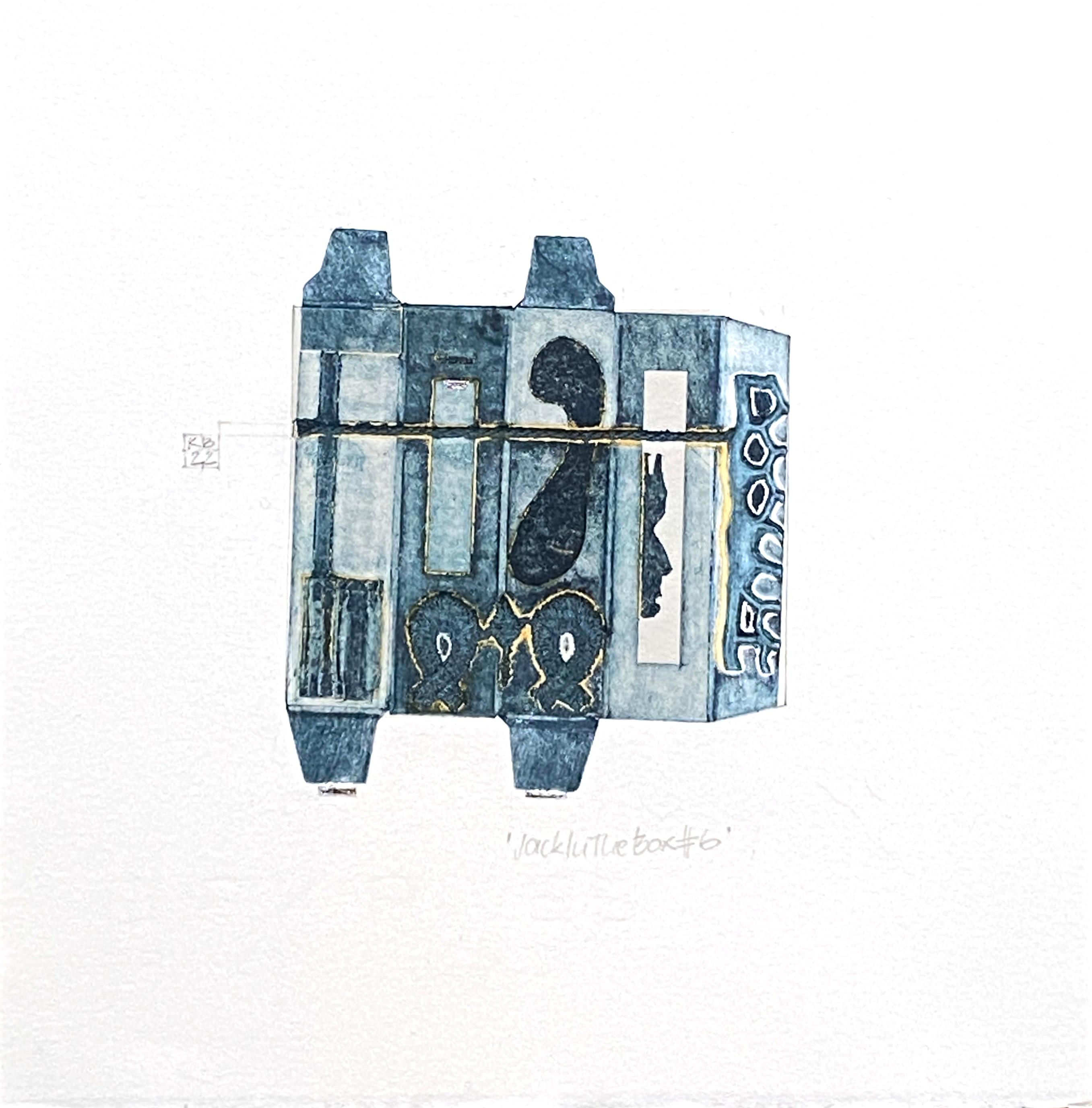 JackInTheBox#6 (blues, geometric, abstract, etching, cool colors) - Mixed Media Art by Karin Bruckner