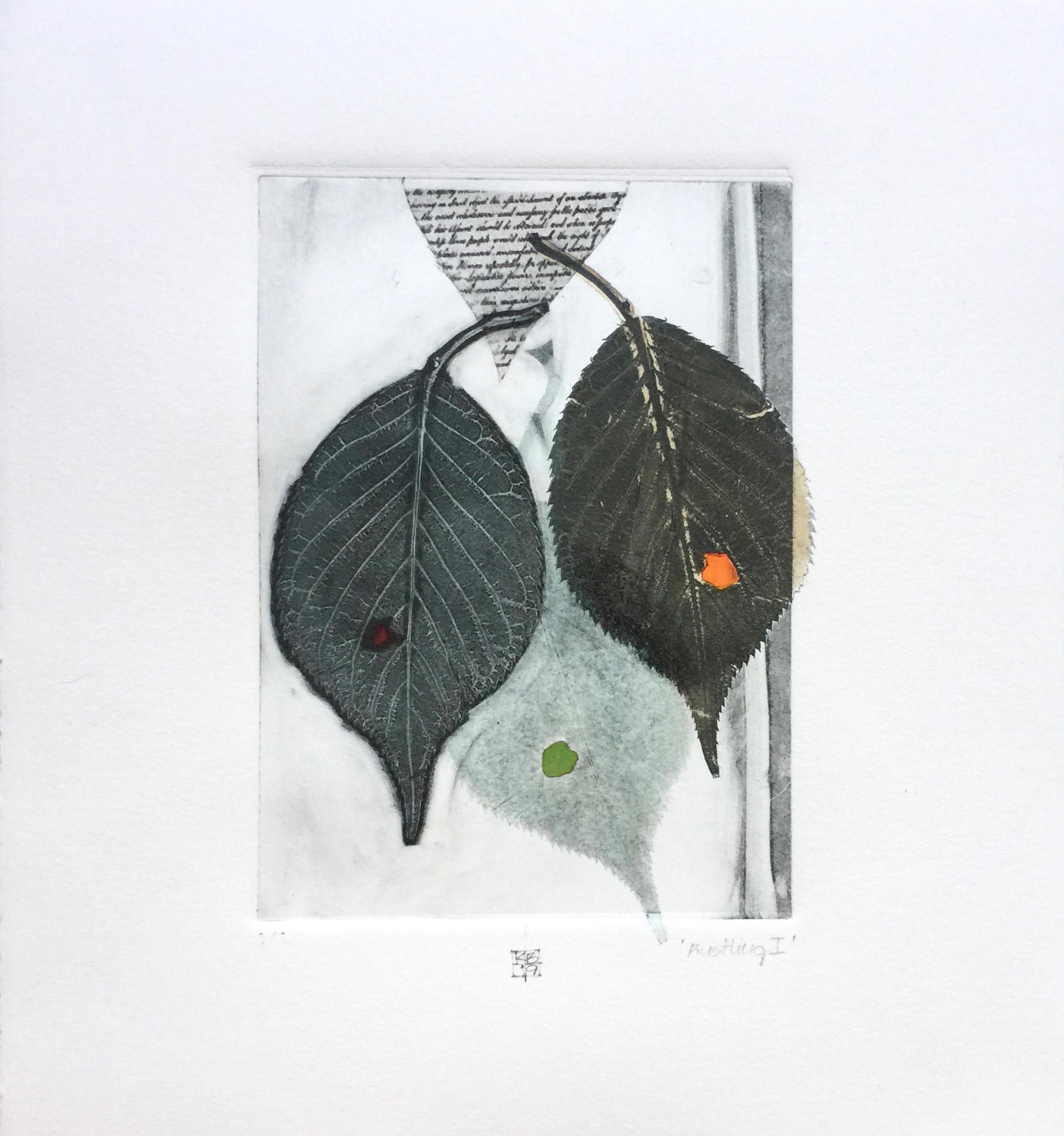 The Rustling I, green leaves, mixed media on paper