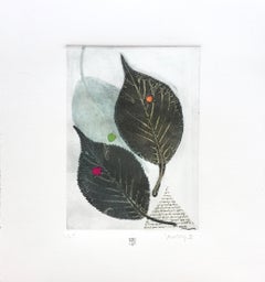 El susurro III, hojas verdes, técnica mixta sobre papel