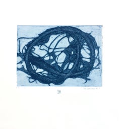 TumbleWeed 01, abstract mixed media on paper, blue