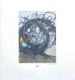 TumbleWeed 05, abstract mixed media on paper, multicolored