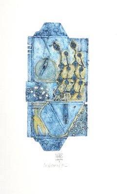 Non boîte non conservée n° 2 (bleu, géométrique, abstrait, gravure, couleurs froides)