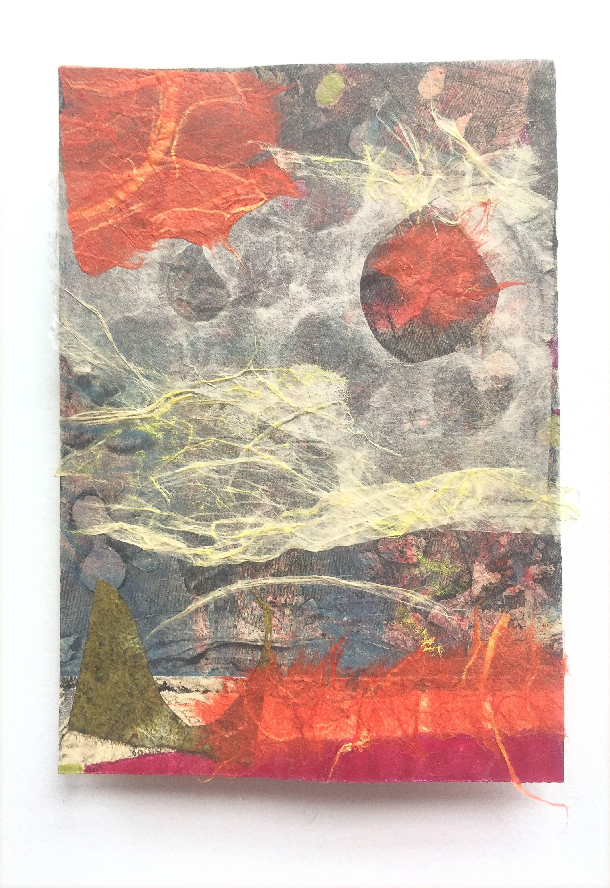 Karin Bruckner Abstract Print - Eruption, mixed media, 4 x 6 inches. Abstract expressionist 