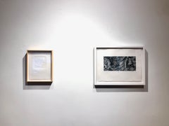 LoopDiLoop 1, mixed media monoprint on paper, white, abstract and minimal