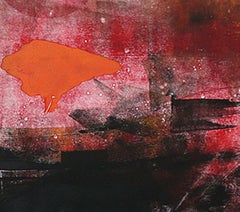 OrangeBlast(L), monotipo astratto arancione e nero su carta