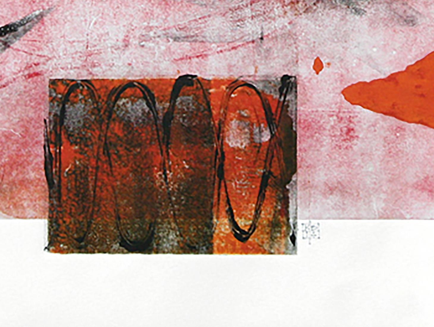 OrangeBlast(R), orange and black abstract monotype on paper For Sale 1