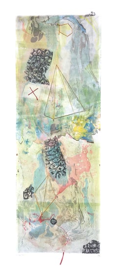 PineappleXpress, mixed media monotype on paper, earth tones and pastel green