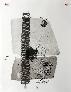 Stonescript1, mixed media monoprint on paper, neutral greys