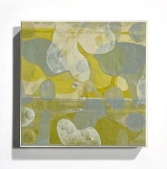Tenuousness2 (yellow, blue, organic, patterned, water chine colle, monoprint)
