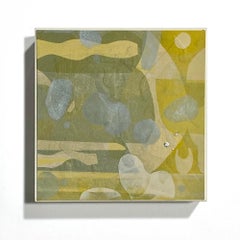 Tenuousness4 (yellow, blue, organic, patterned, water, chine colle, monoprint)